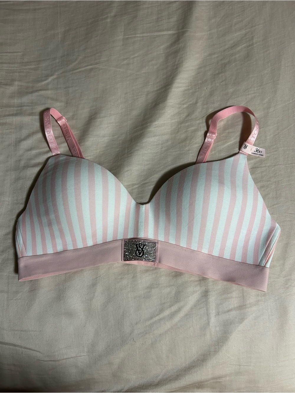Victoria's Secret Pink & White Lightly Lined T-Shirt Wireless Bra Size 36C